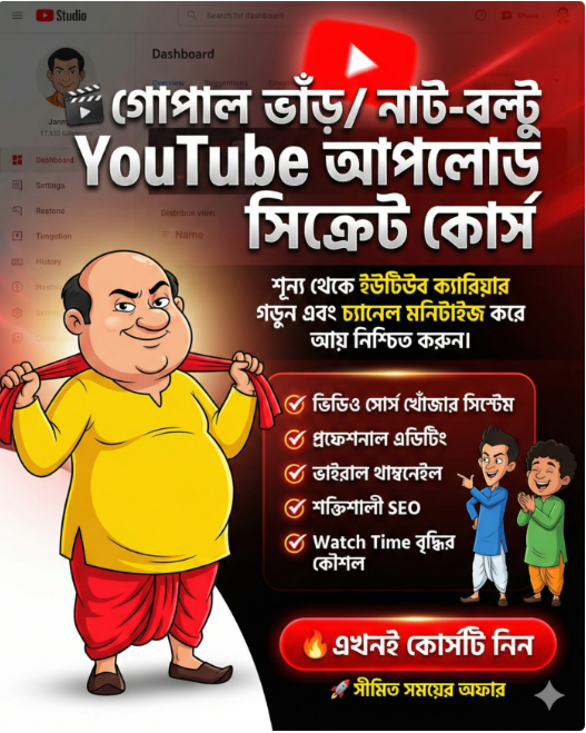 গোপাল ভাঁড় ও নাট-বল্টু ইউটিউব আপলোড সিক্রেট কোর্স